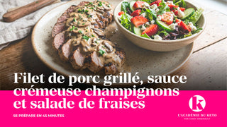 Filet de porc grillé, sauce crémeuse aux champignons et salade de fraises