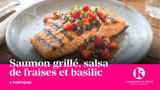 Saumon grillé, salsa de fraises et basilic