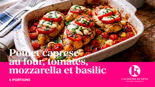 Poulet caprese au four, tomates, mozzarella et basilic