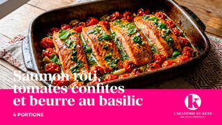 Saumon rôti, tomates confites et beurre au basilic